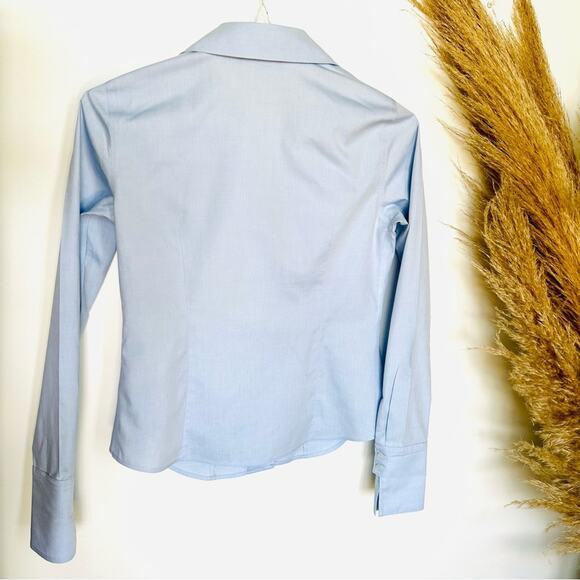 JONES NEW YORK Light Baby Blue Classic Collar Button Down Blouse Shirt Top 0 - Picture 9 of 11